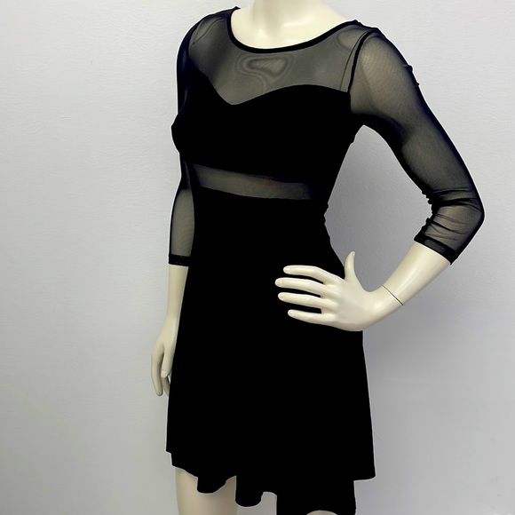 H&M Dresses & Skirts - NWOT • H&M DIVIDED • Black Skater Dress with Mesh Sleeves and Waist Detail